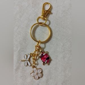Hand Crafted Gold, White & Pink Bag Charm/Key Chain